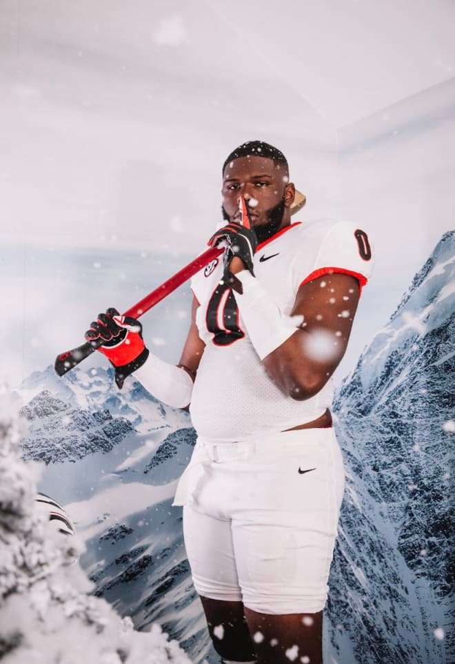 DL Jordan Hall - who selected Georgia over Florida - poses for a photo during a recruiting visit to Georgia.